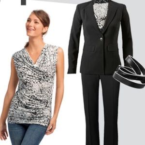 CAbi #734 Lana Top Sz Lg Cowl Neck Ruched Sides